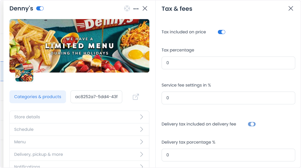 Tax and Fees tab in the store settings