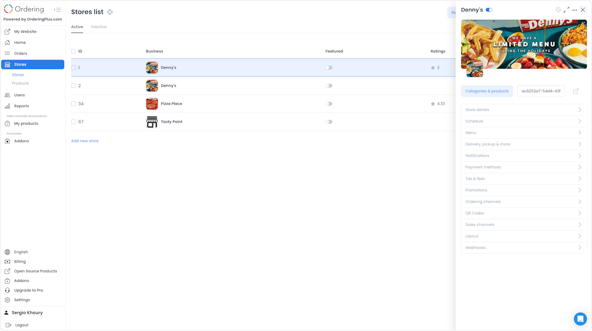 Store settings panel