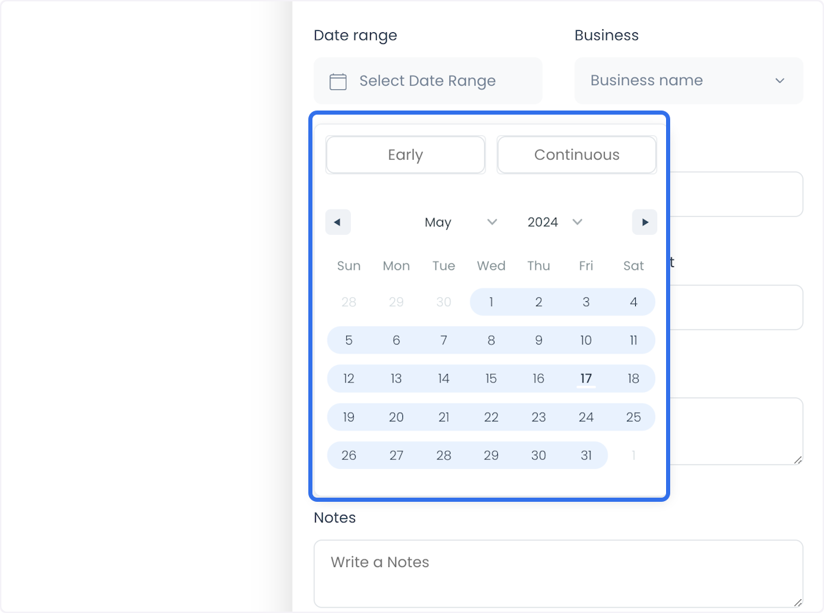 Business invoice date-range picker