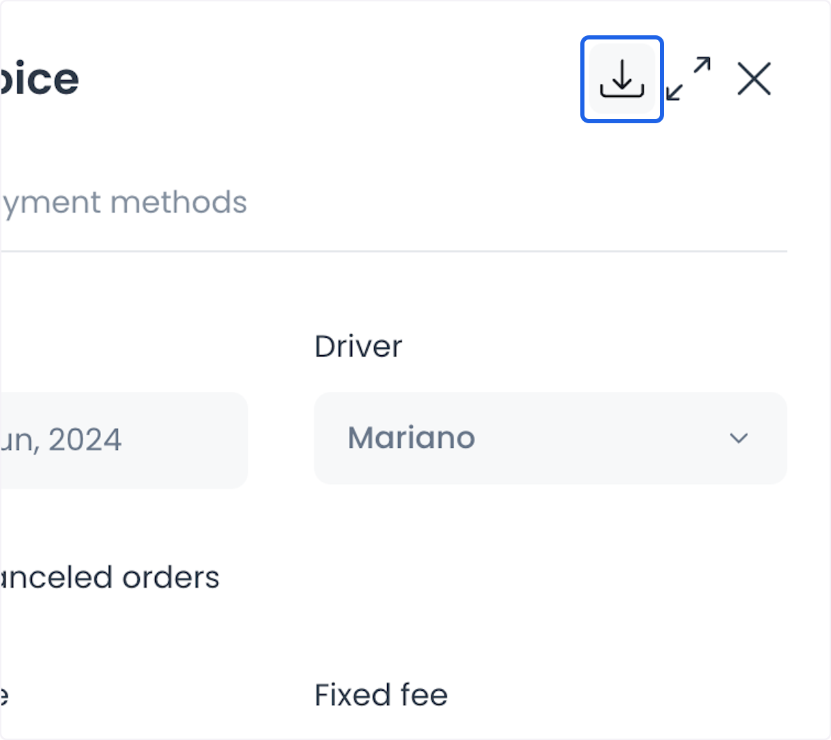 Save action for a Driver invoice