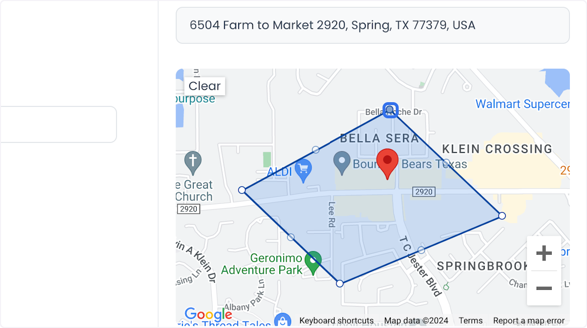 Polygon method for drawing a delivery zone on the map