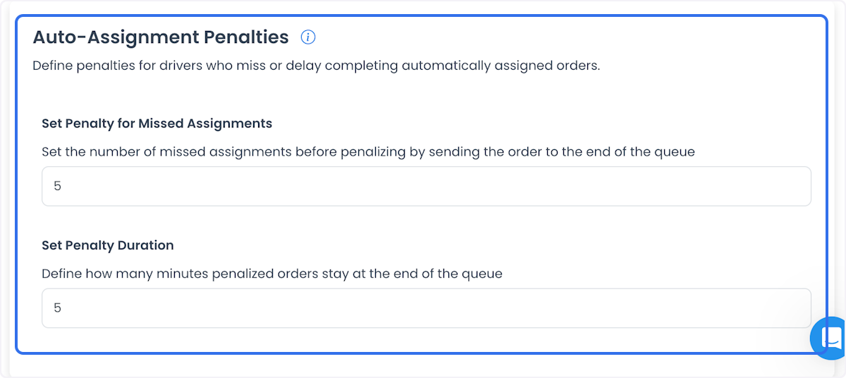 Controles históricos de Delivery features para penalizaciones de asignación automática