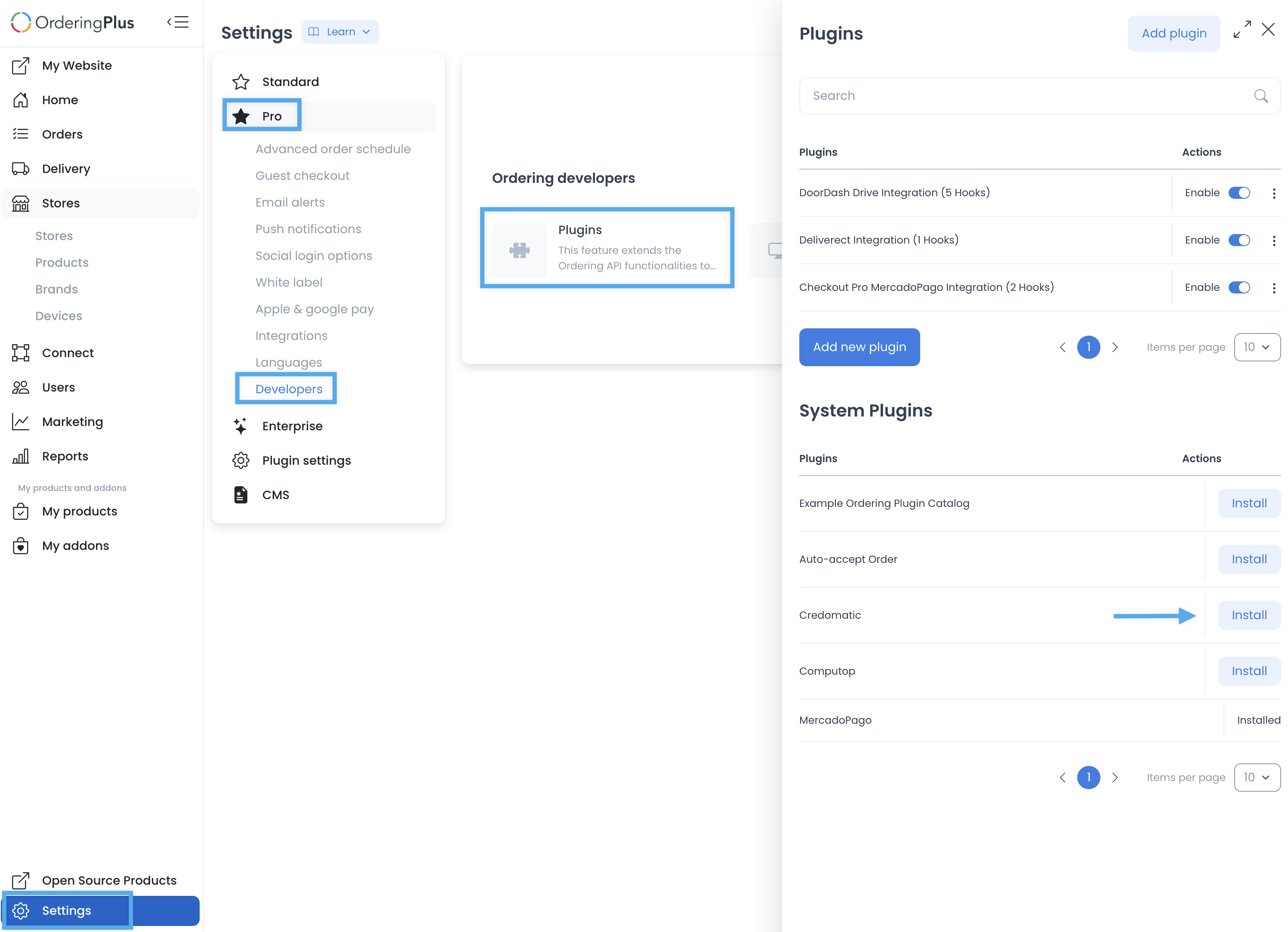 Captured Credomatic plugin entry in Settings