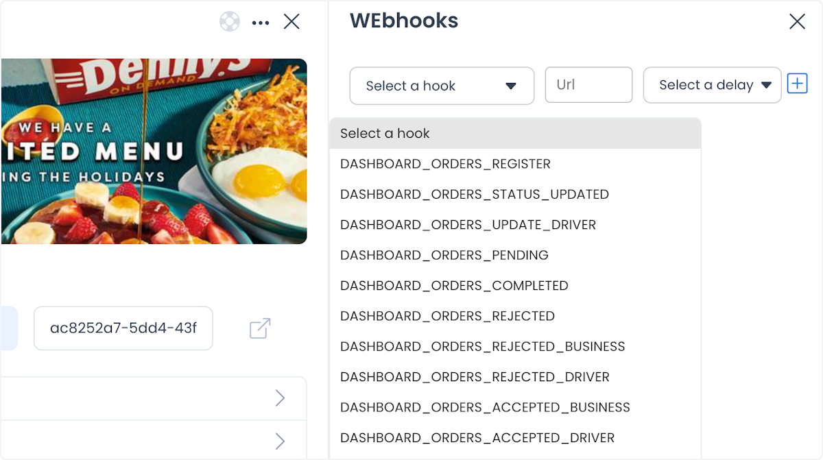 Creating a new webhook with a destination URL and trigger event