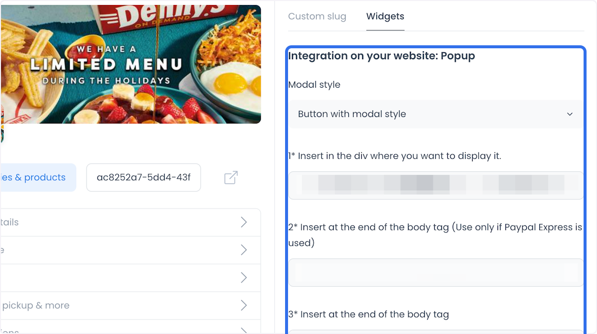 Popup widget example on an external website