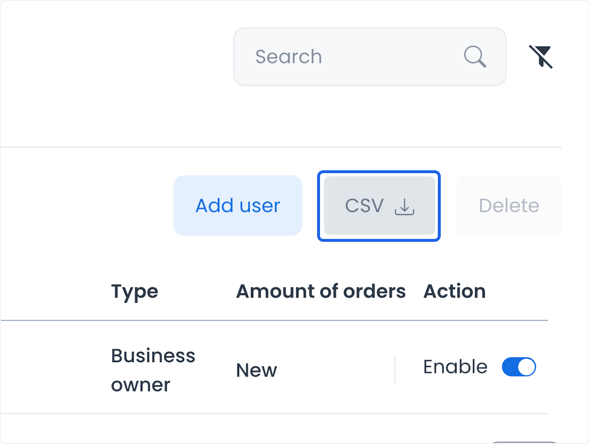 Control CSV de exportación en la lista Business owners