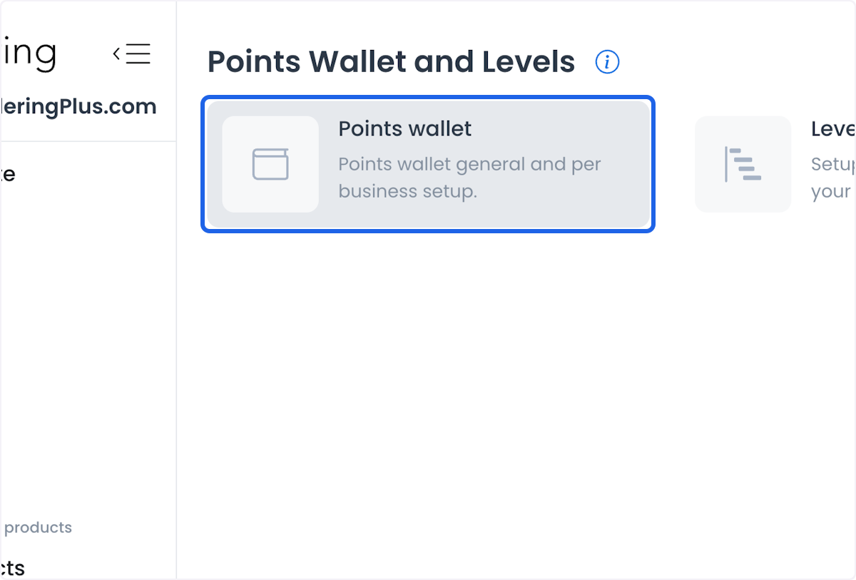 Points wallet card selected from the loyalty workspace