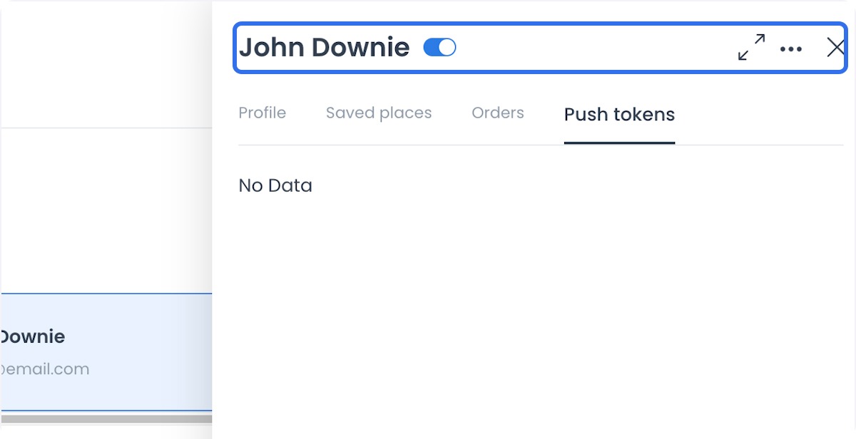 Sección capturada de tokens push en un perfil de usuario