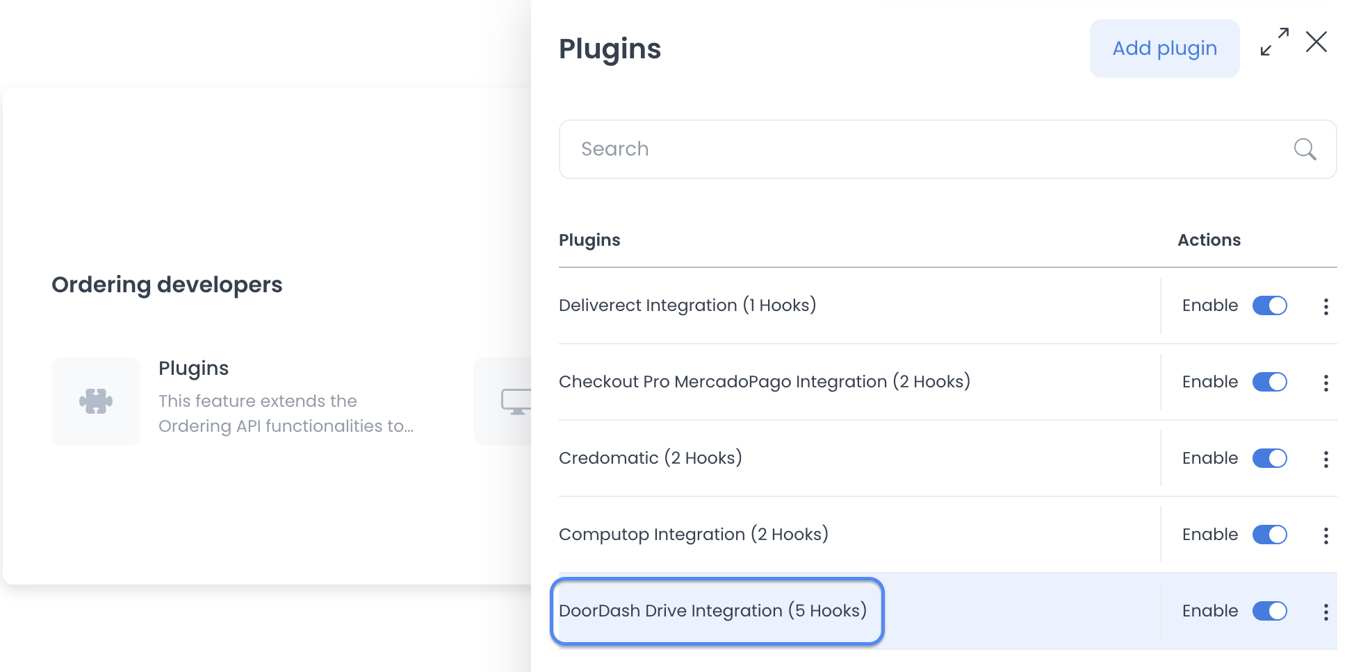 DoorDash plugin entry shown after it is added