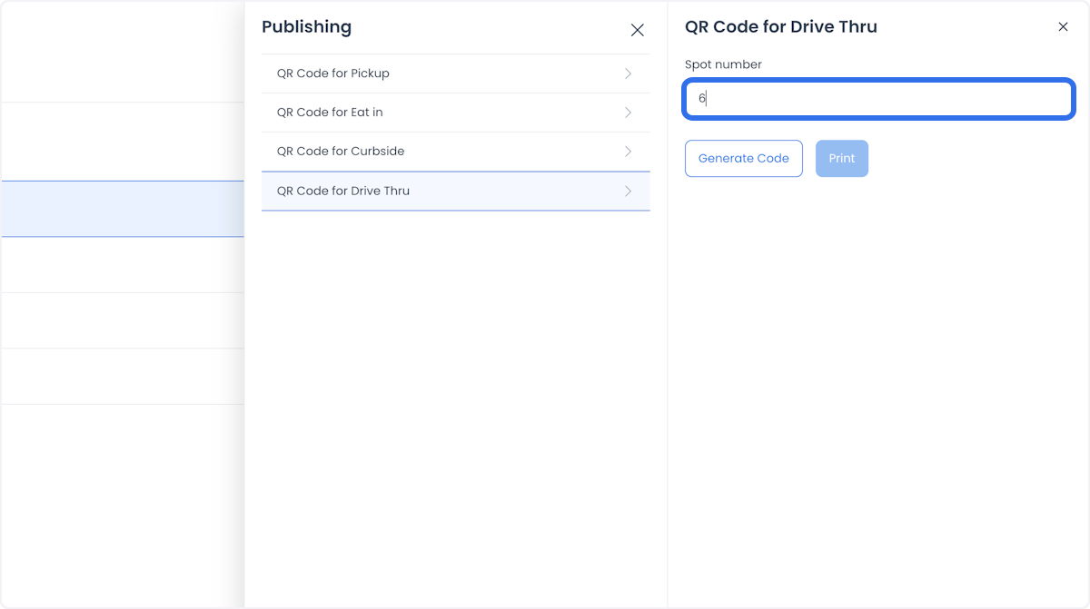 Place number field for the Drive thru QR code