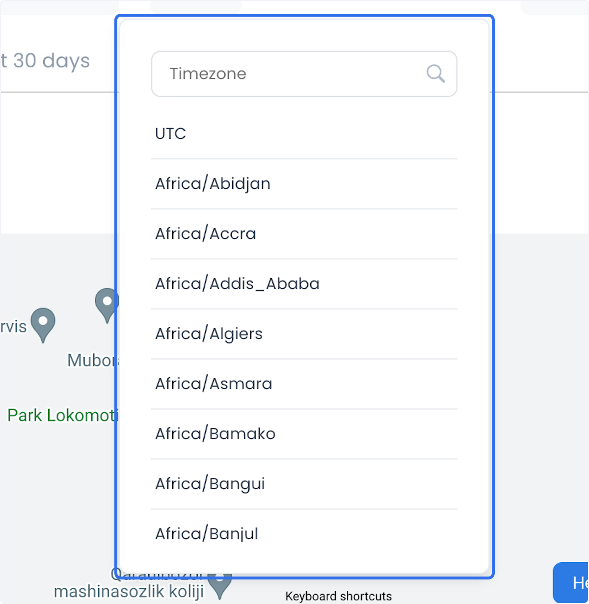 Selector de zona horaria ilustrativo