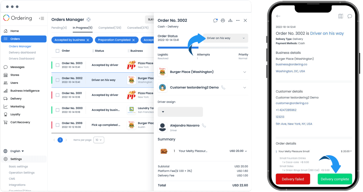 Actualización del estado de entrega desde Driver App