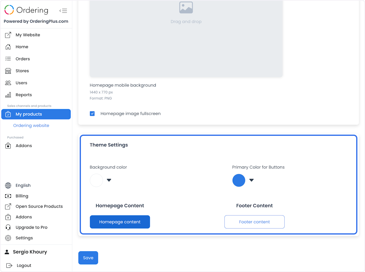 Theme color controls in Basic Settings