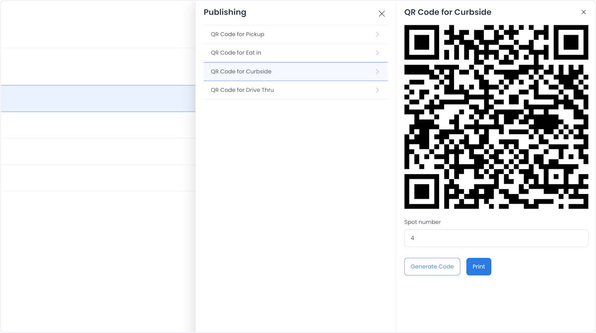 Generated QR code for Curbside pickup