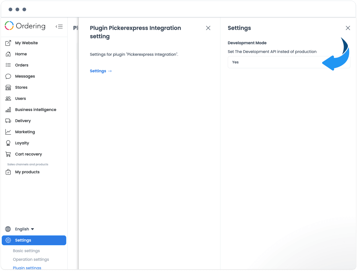PickerExpress setting for the development API environment