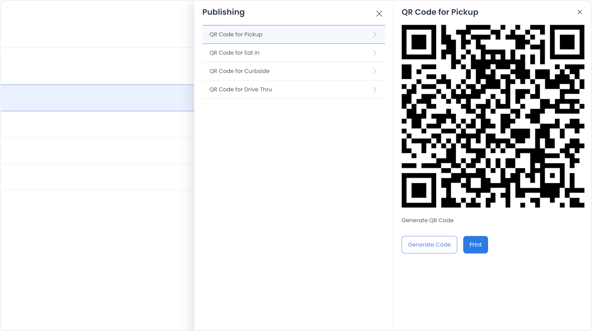 Generated QR code for Pickup