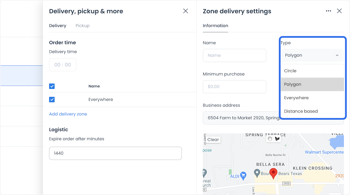 Creating a new delivery zone