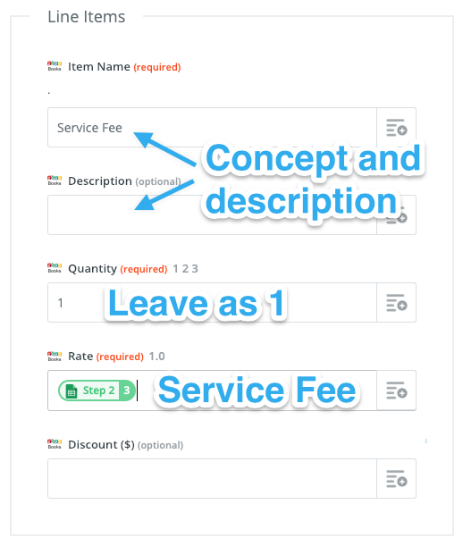 Service-fee line item in an invoice template