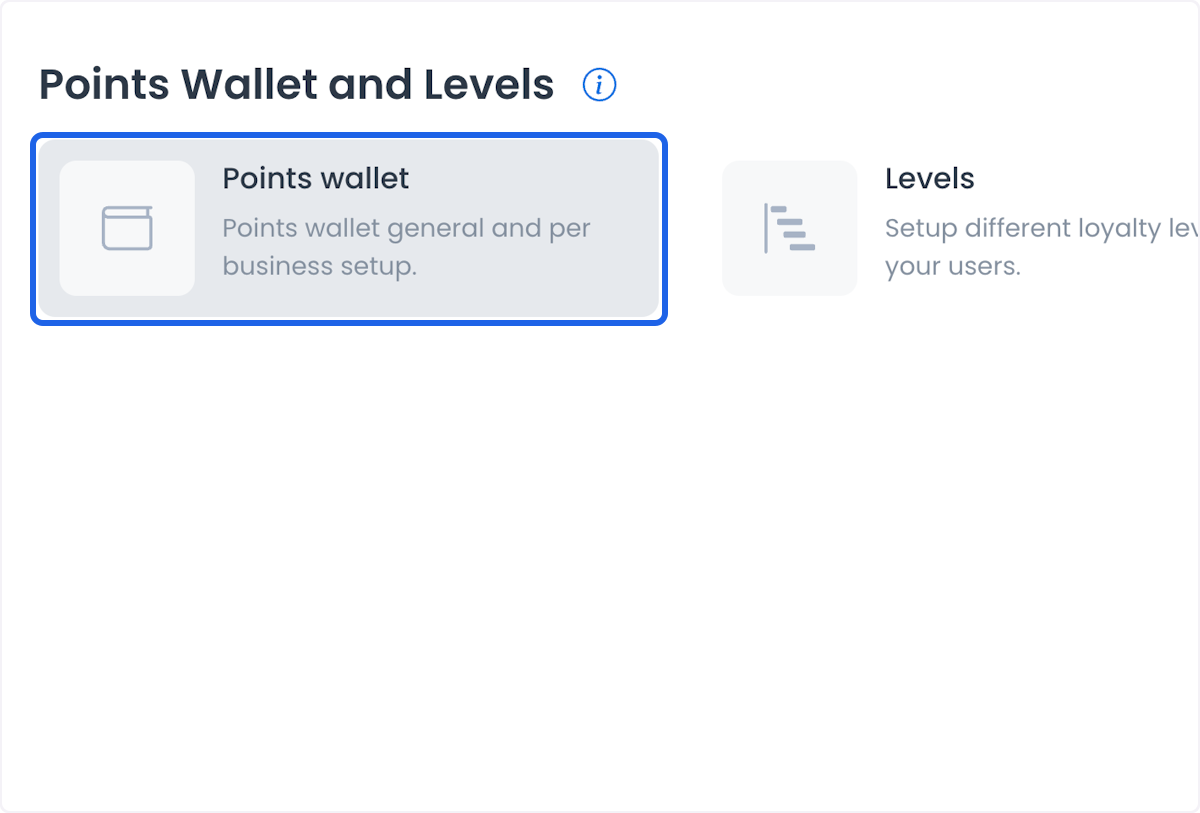 Tarjeta Points wallet seleccionada en Points Wallet and Levels