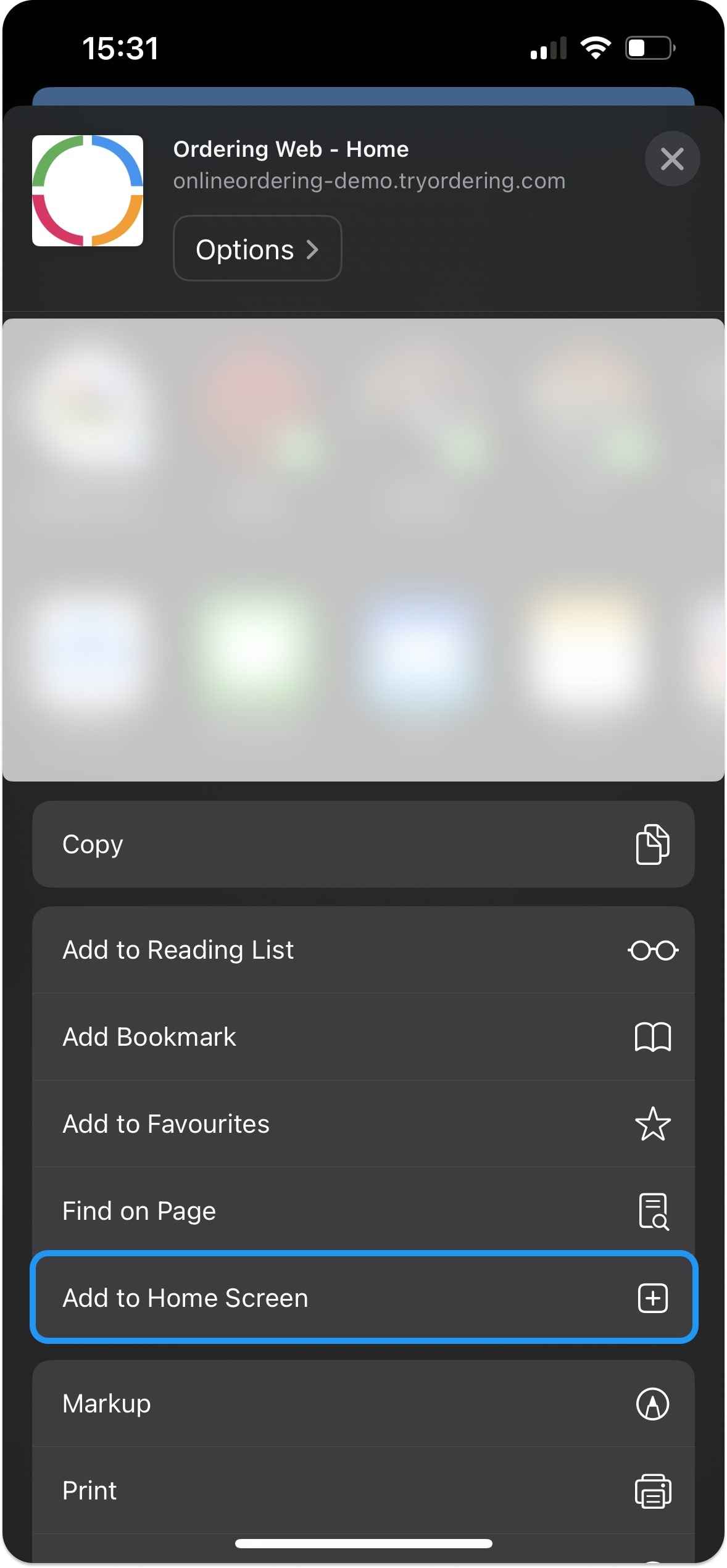 iOS home-screen add action for the website