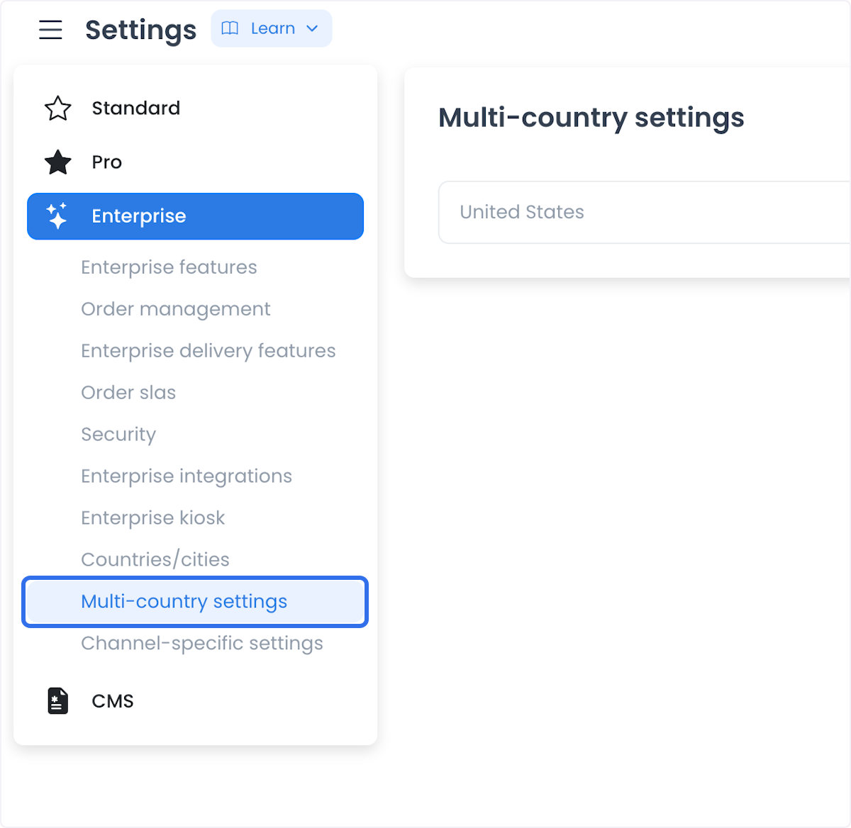 Navegación histórica de Dashboard con Multi-country settings seleccionada