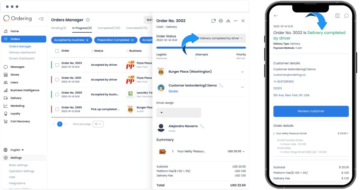 Vista de finalización de entrega en Driver App