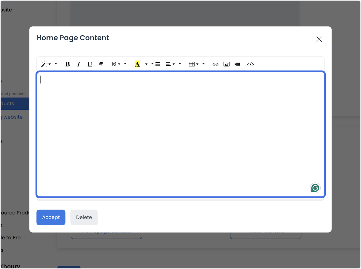 Homepage and footer content settings in Basic Settings