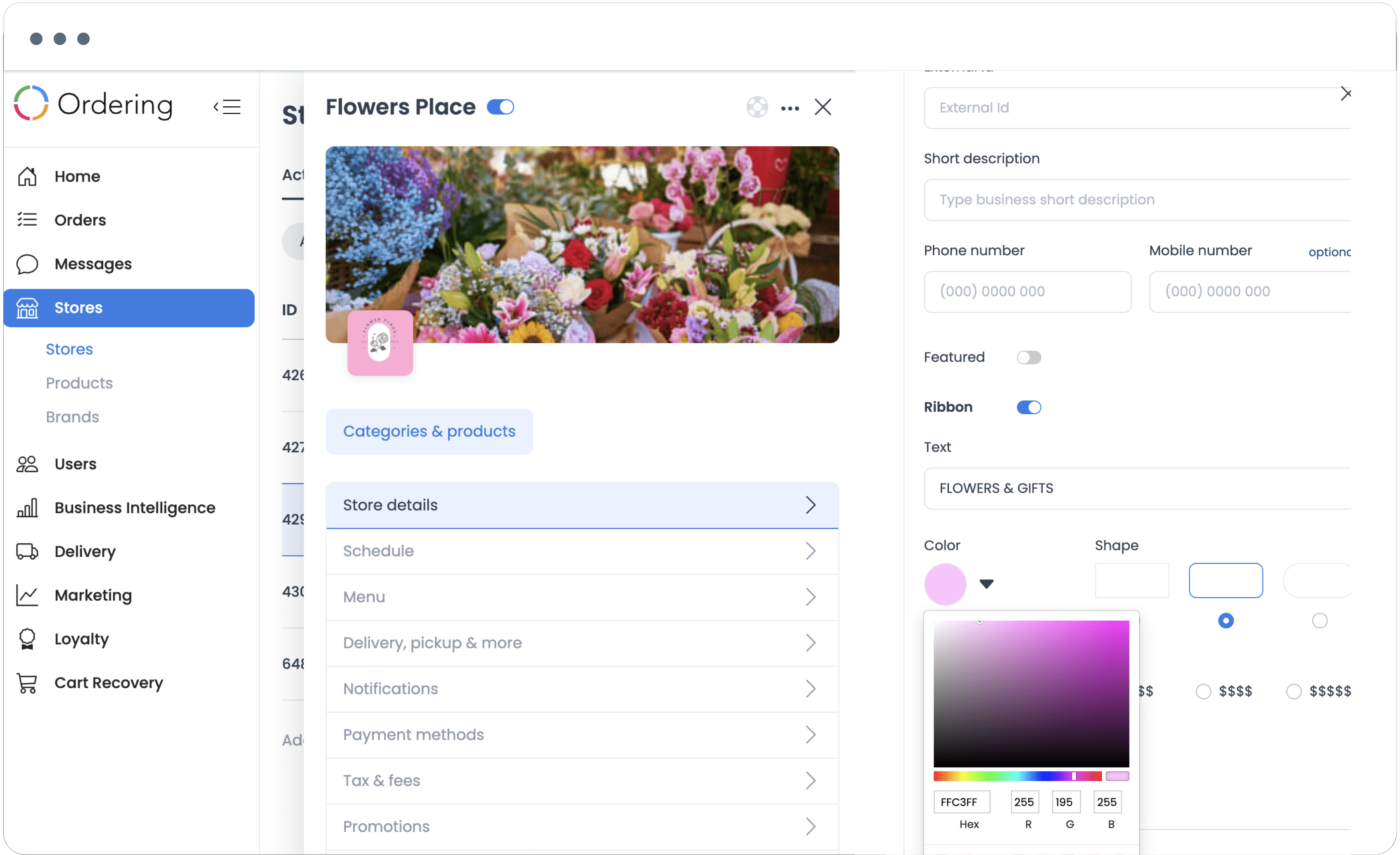 Ribbon background configuration example