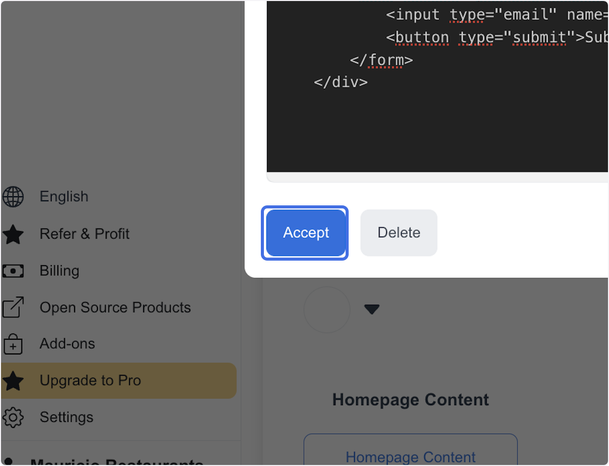 Accept and Save controls for footer content