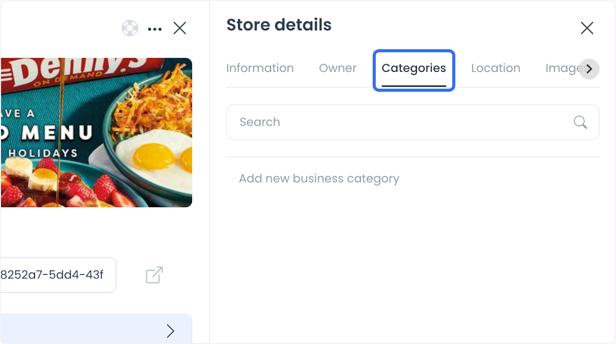 Pestaña Categories con las asignaciones de tipos de negocio de una tienda