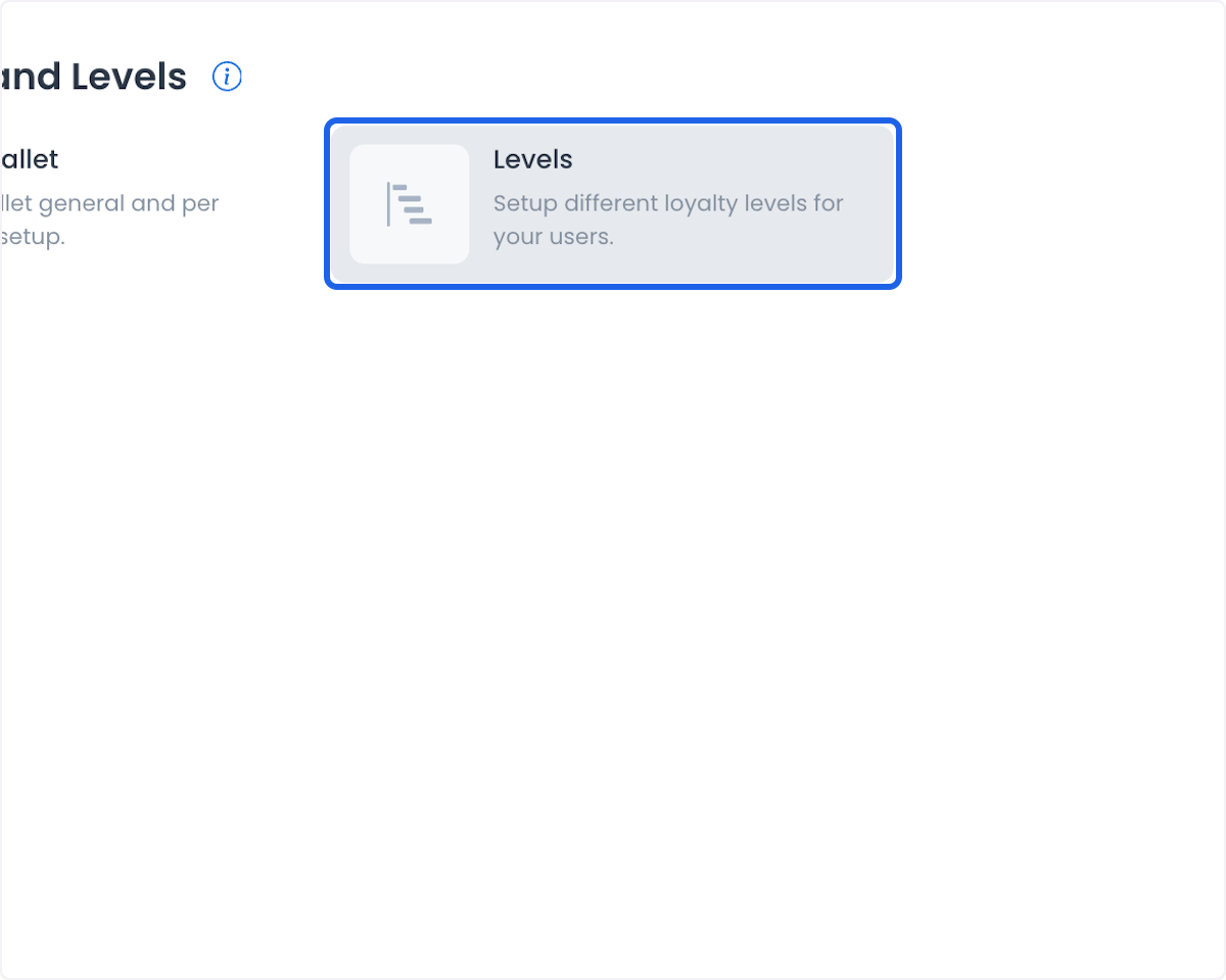 Levels card selected from the loyalty workspace