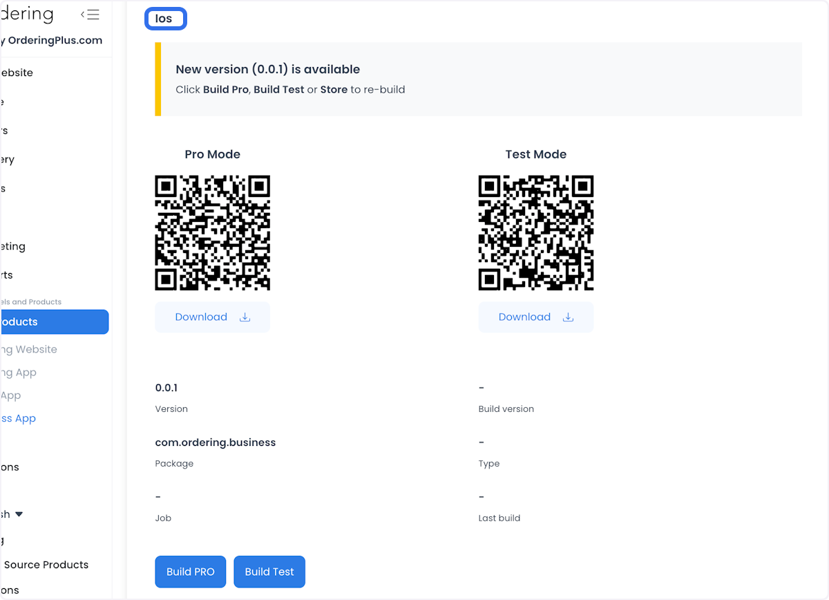 Controles de compilación y descarga de Business App