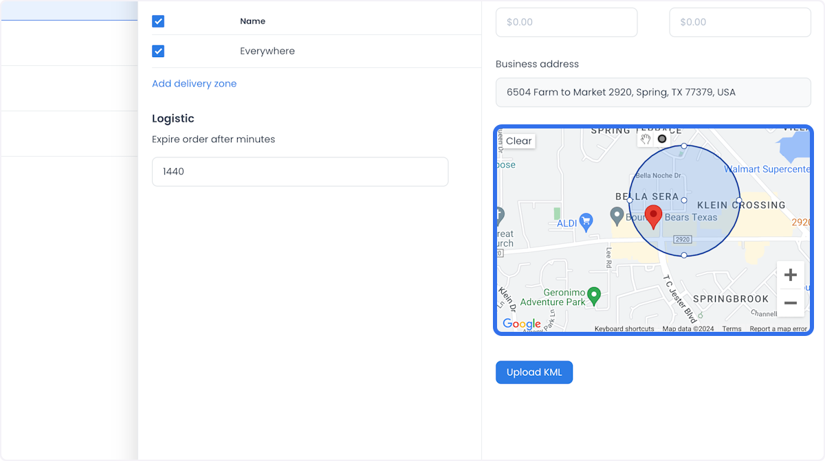 Circle method for drawing a delivery zone on the map