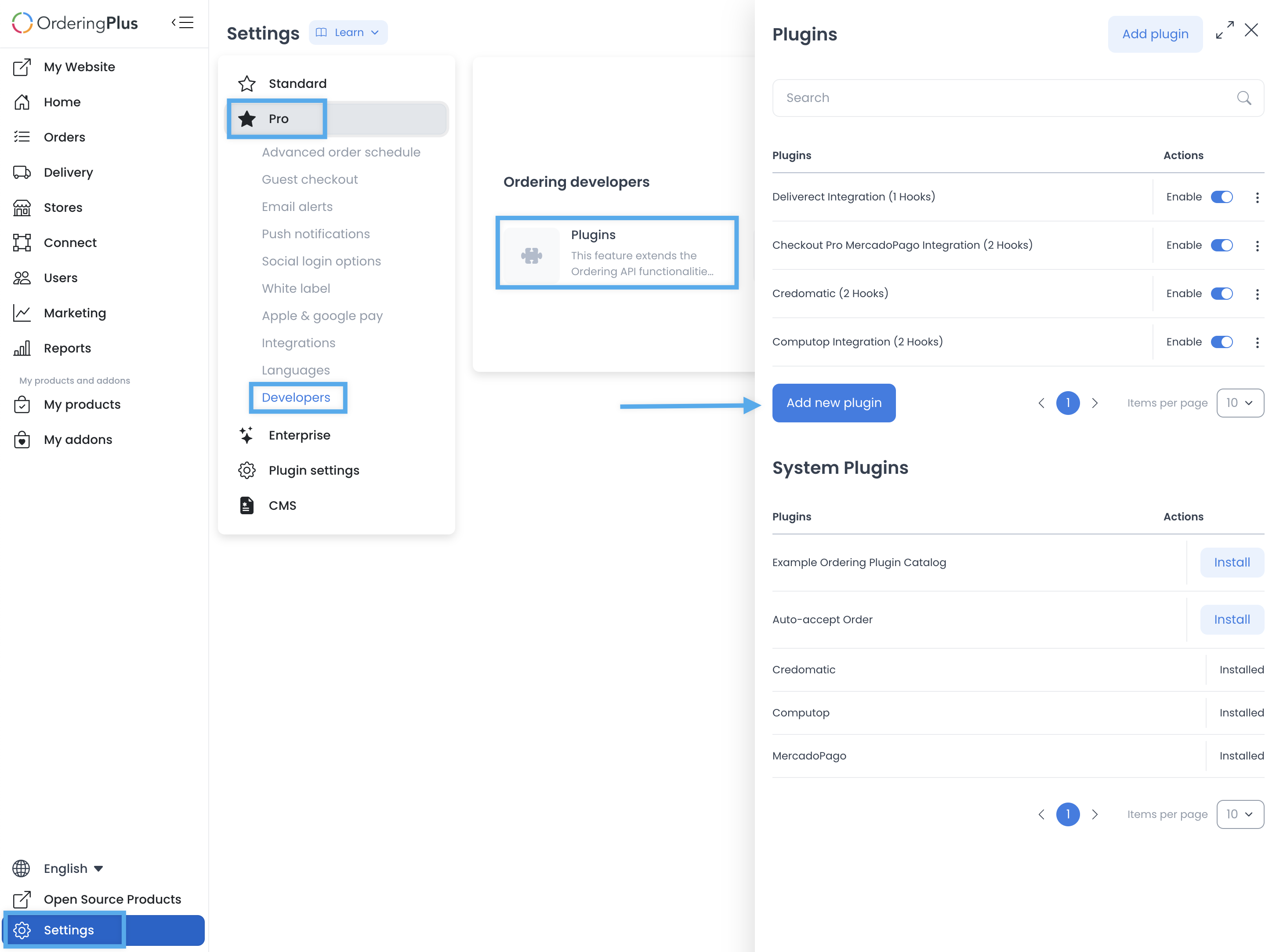 Dashboard Plugins area used to add a DoorDash plugin