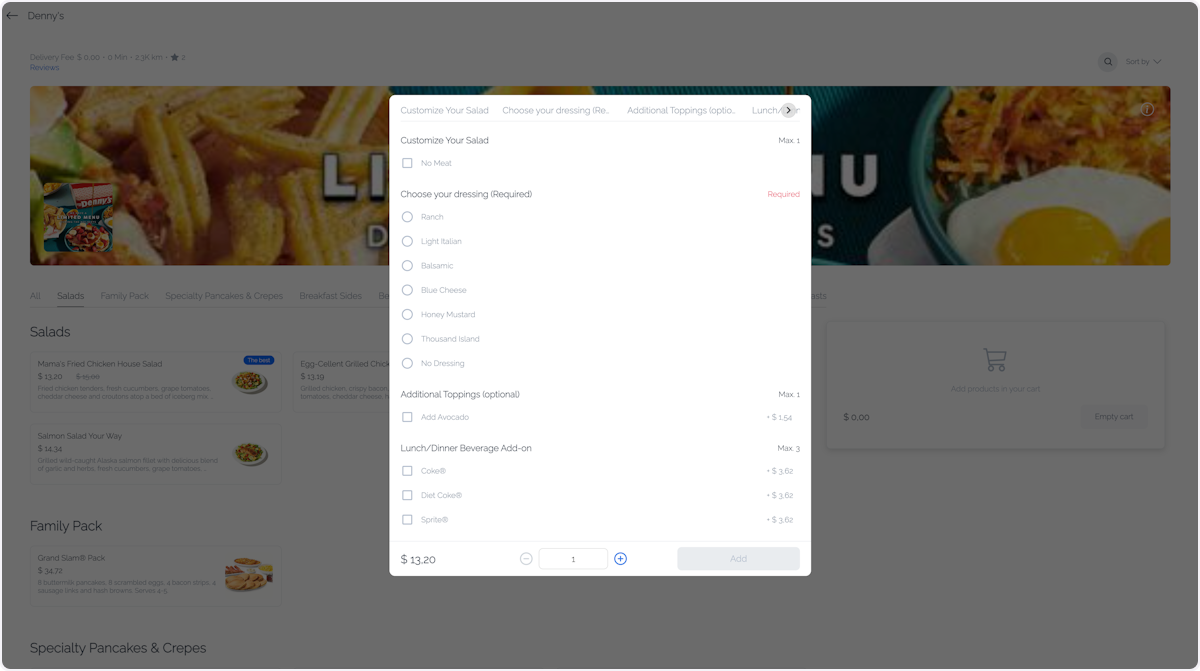 Customer-facing menu presentation preview