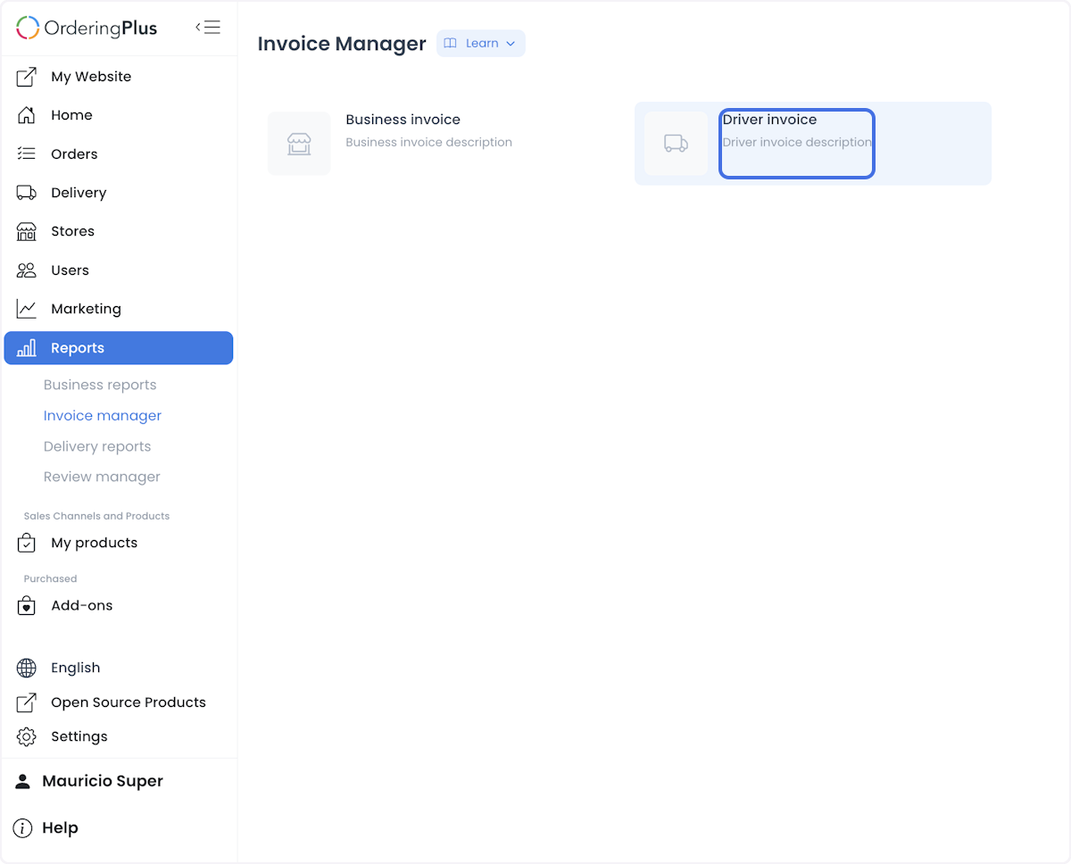 Driver invoice field overview