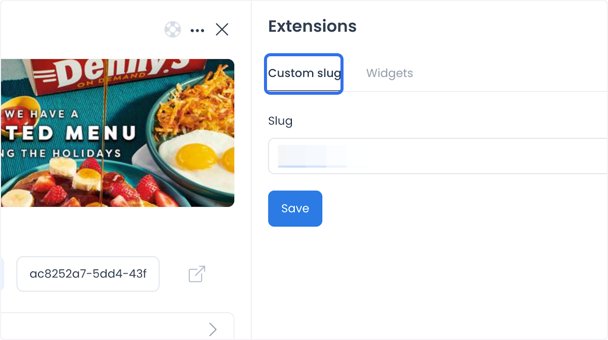 Slug field in the ordering channels panel