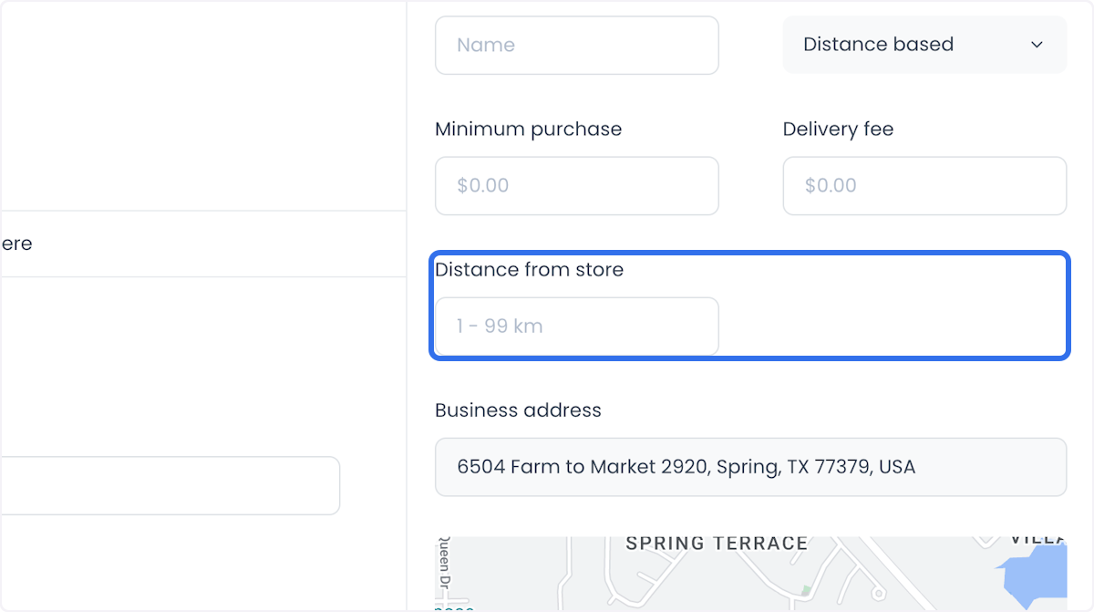 Distance-based method for defining delivery zones