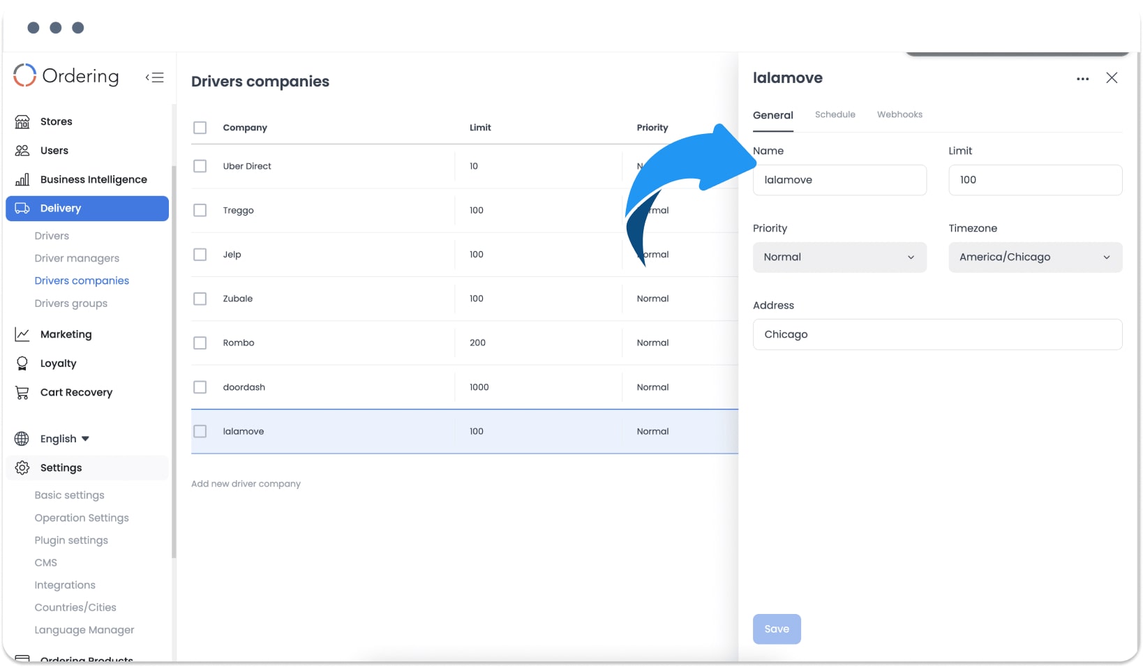 Delivery Companies form using the exact lalamove company name