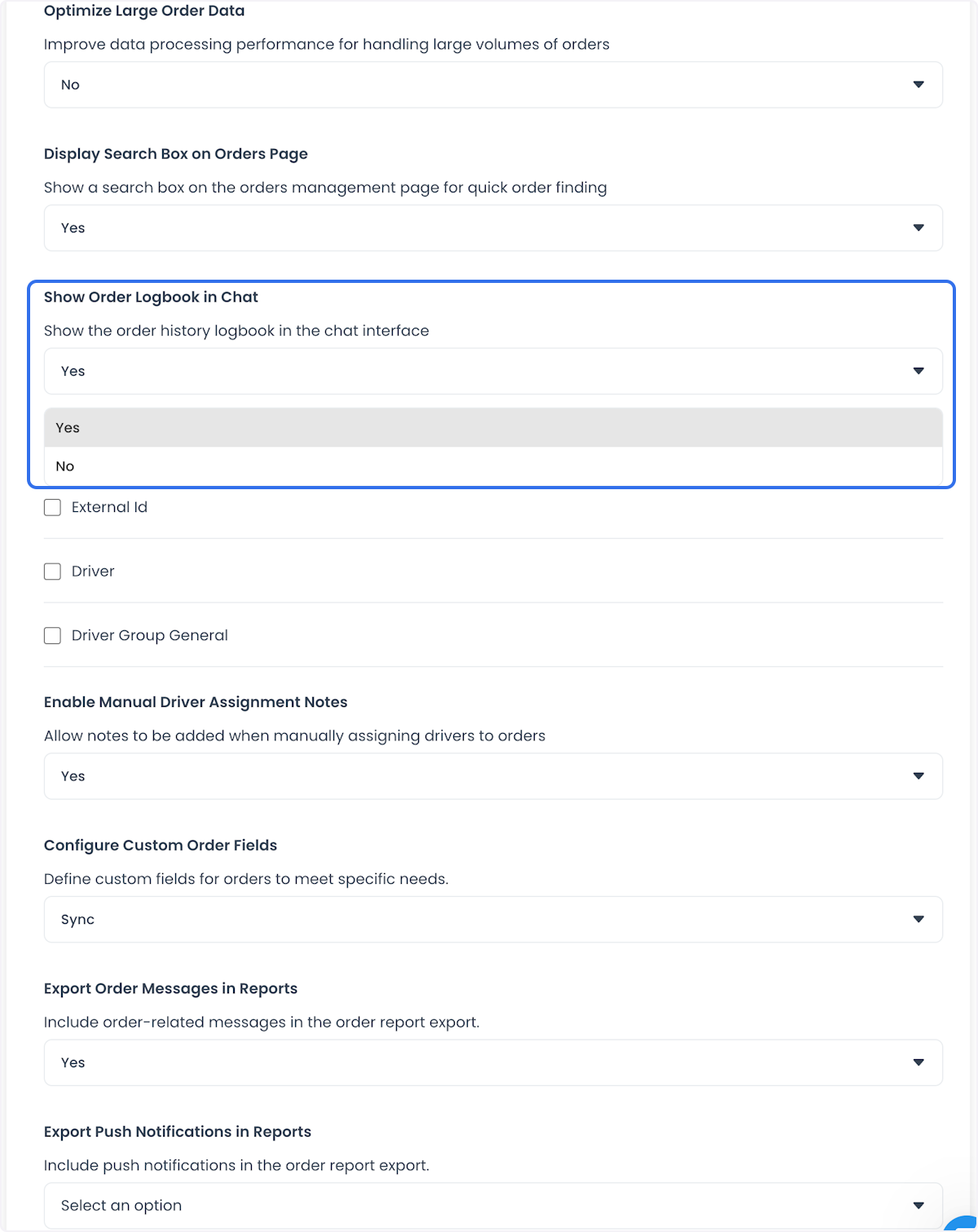 Control histórico de Order management para mostrar el registro de pedidos en el chat