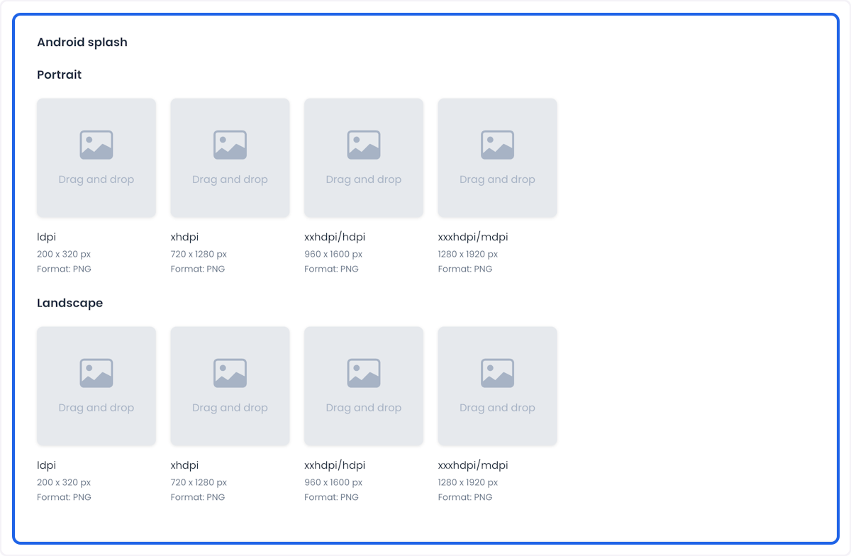 Android splash-screen image slots for portrait and landscape orientations