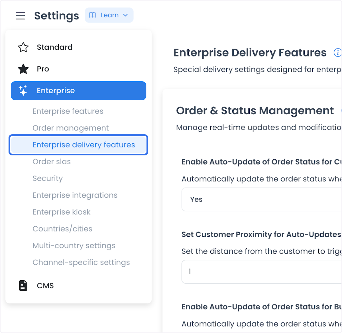 Navegación histórica de Dashboard con Delivery features seleccionada