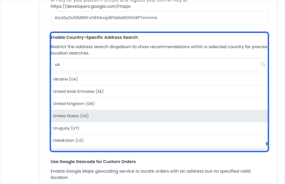 Campo Enable Country-Specific Address Search