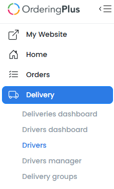 Menú Delivery con la opción Drivers