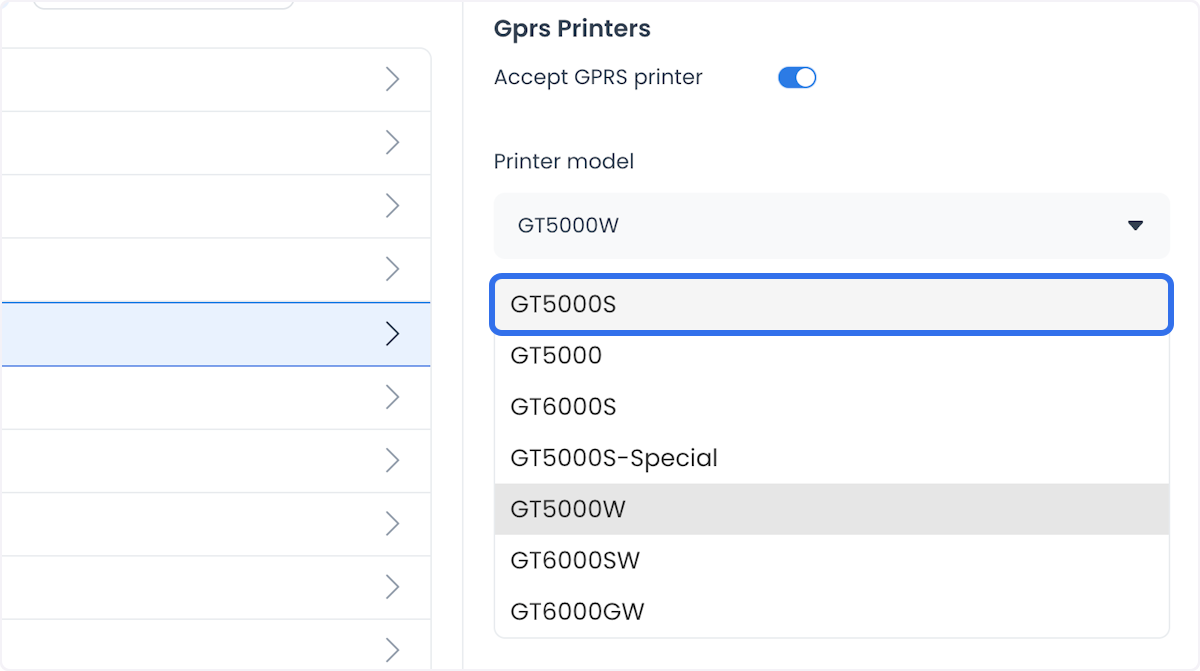 Selecting a GPRS printer for the store
