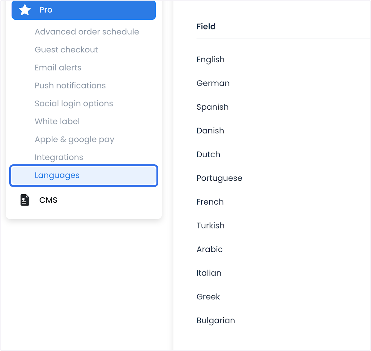 Navegación histórica de Dashboard con Languages seleccionada