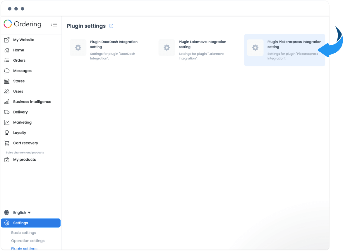 PickerExpress integration panel in the Dashboard