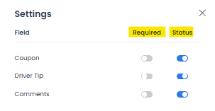 Tabla de ajustes User Information con interruptores State y Required