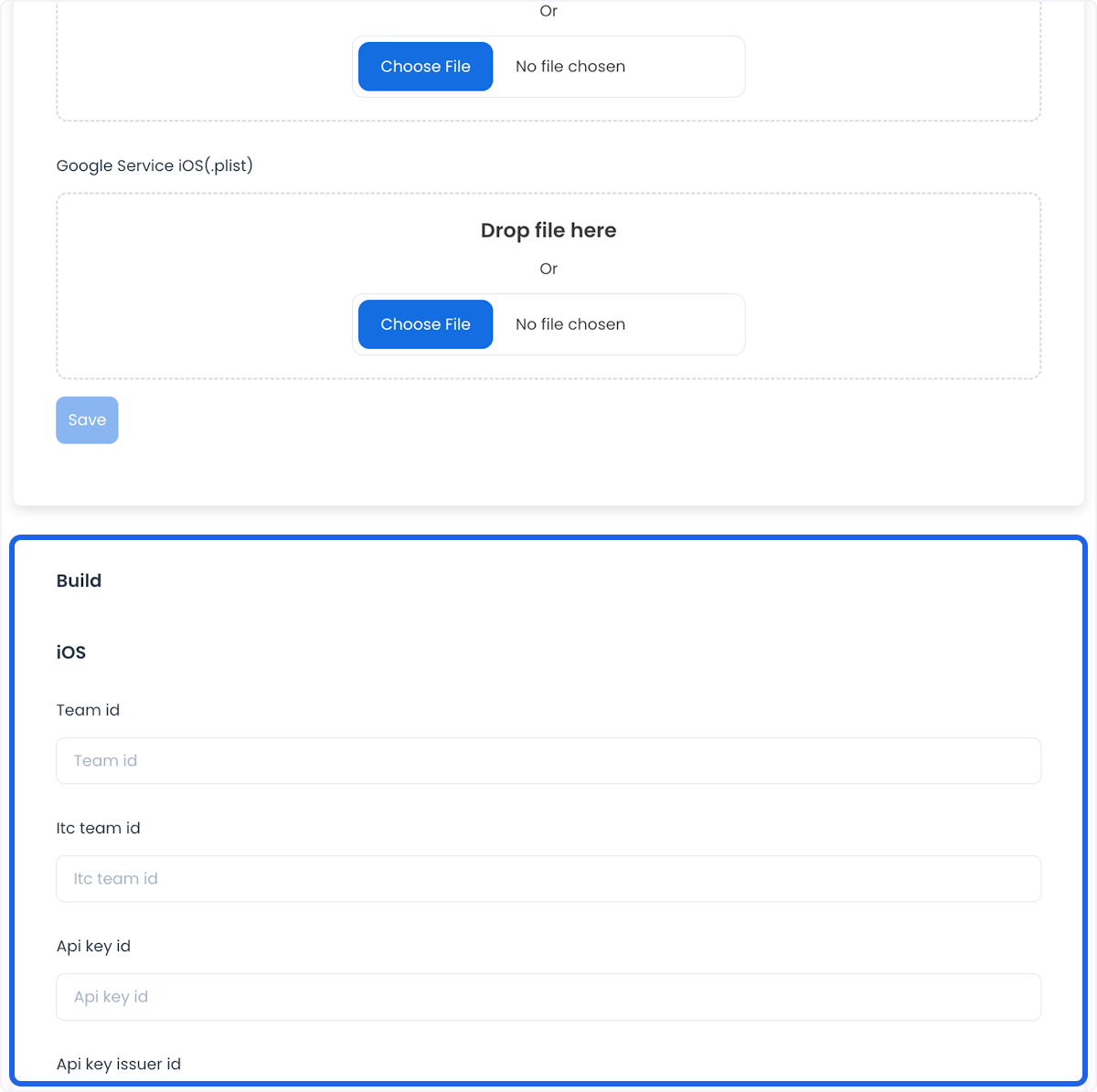 Campos de compilación iOS de Business App para la información de Apple Developer Account