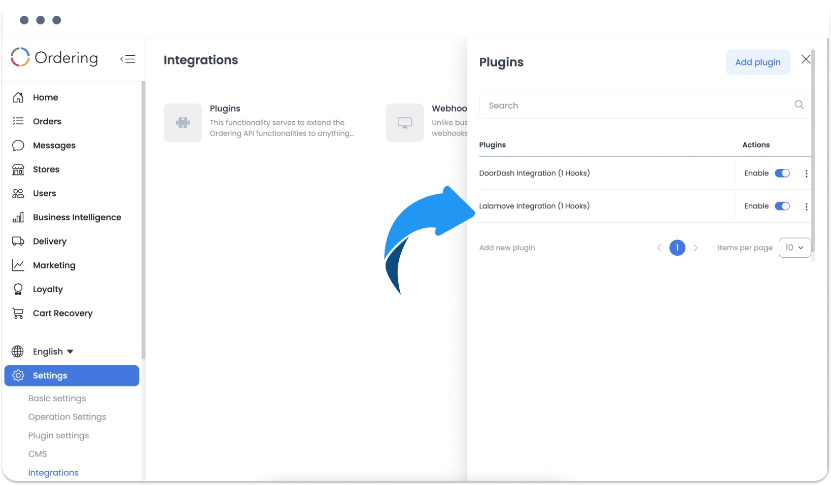 Lalamove plugin shown in the Dashboard Plugins area